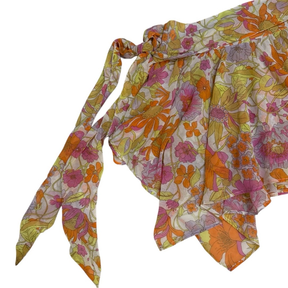 Asymmetrical Hem Retro Floral Fairycore Tie Skirt - Picture 5 of 9